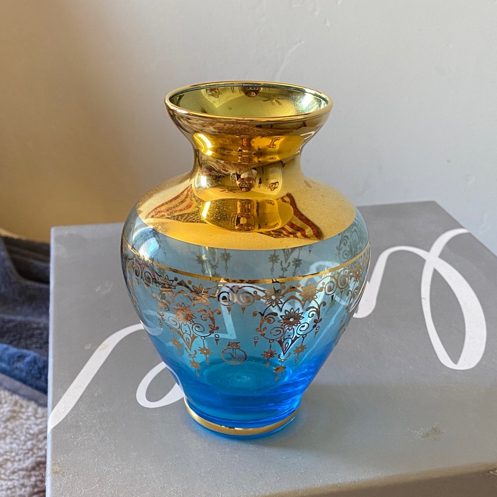 Vintage Vecchia Murano Ferro Lazzarini 24K Gold Trim Vase